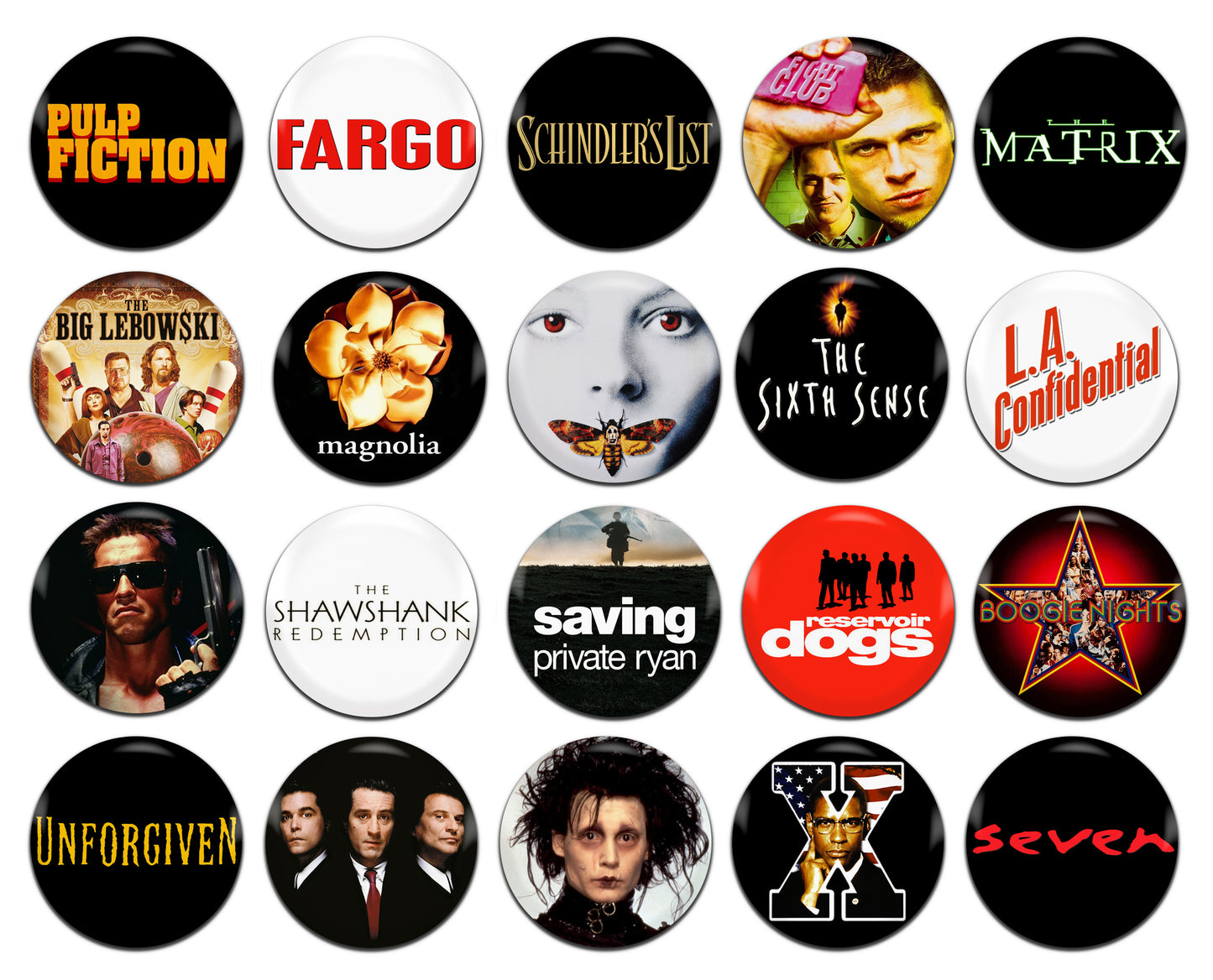 1990's 90's Movies Films Various 25mm / 1 Inch D-Pin Button Badges (20x Set)