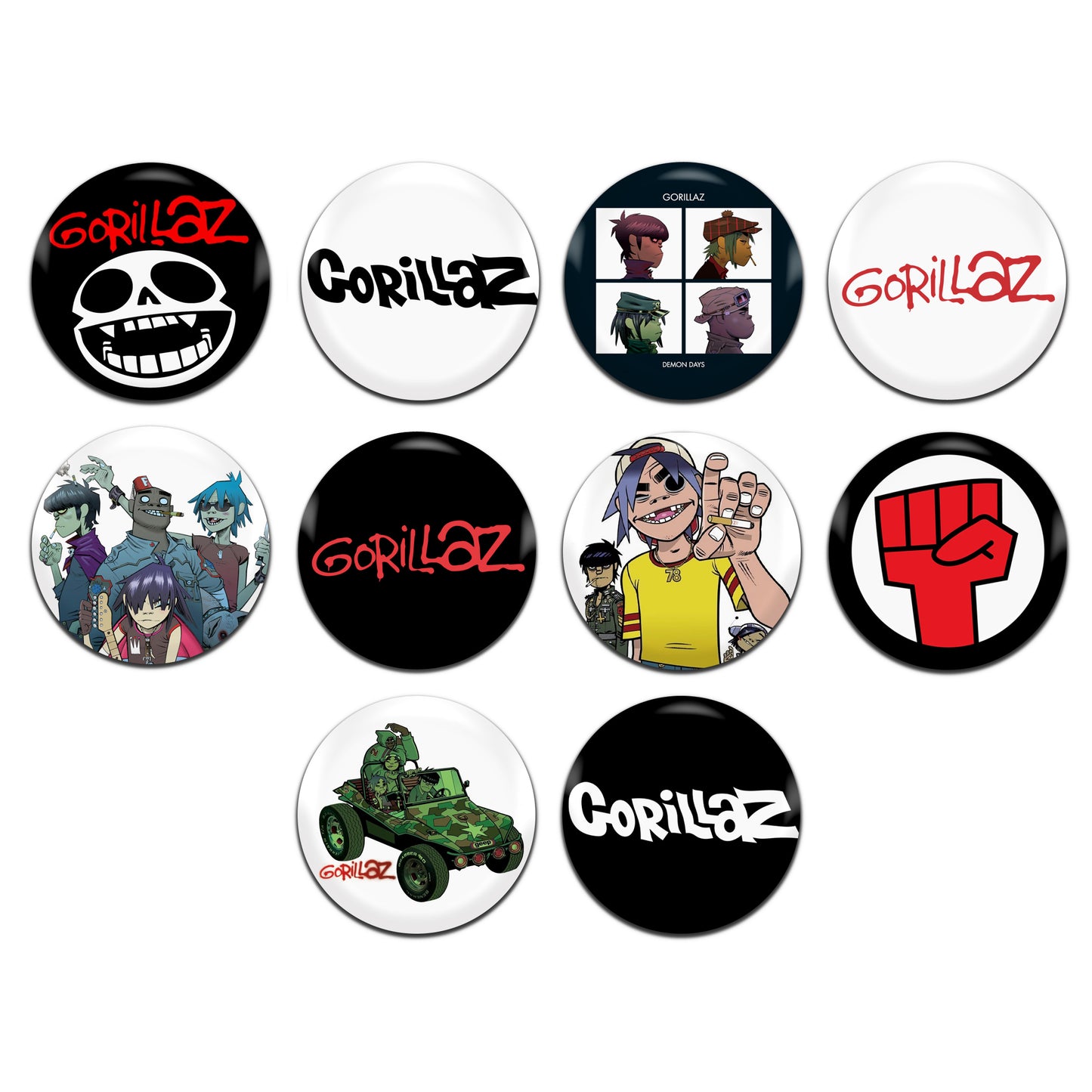 Gorillaz Indie Rock Pop Band 00's 25mm / 1 Inch D-Pin Button Badges (10x Set)