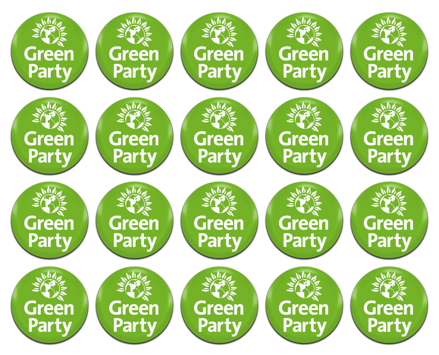 Green Party 25mm / 1 Inch D-Pin Button Badges (20x Set)