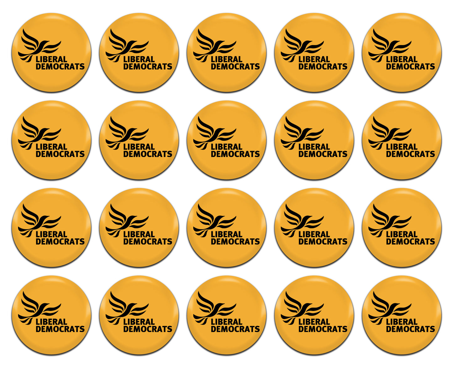 Liberal Democrats Lib Dems 25mm / 1 Inch D-Pin Button Badges (20x Set)