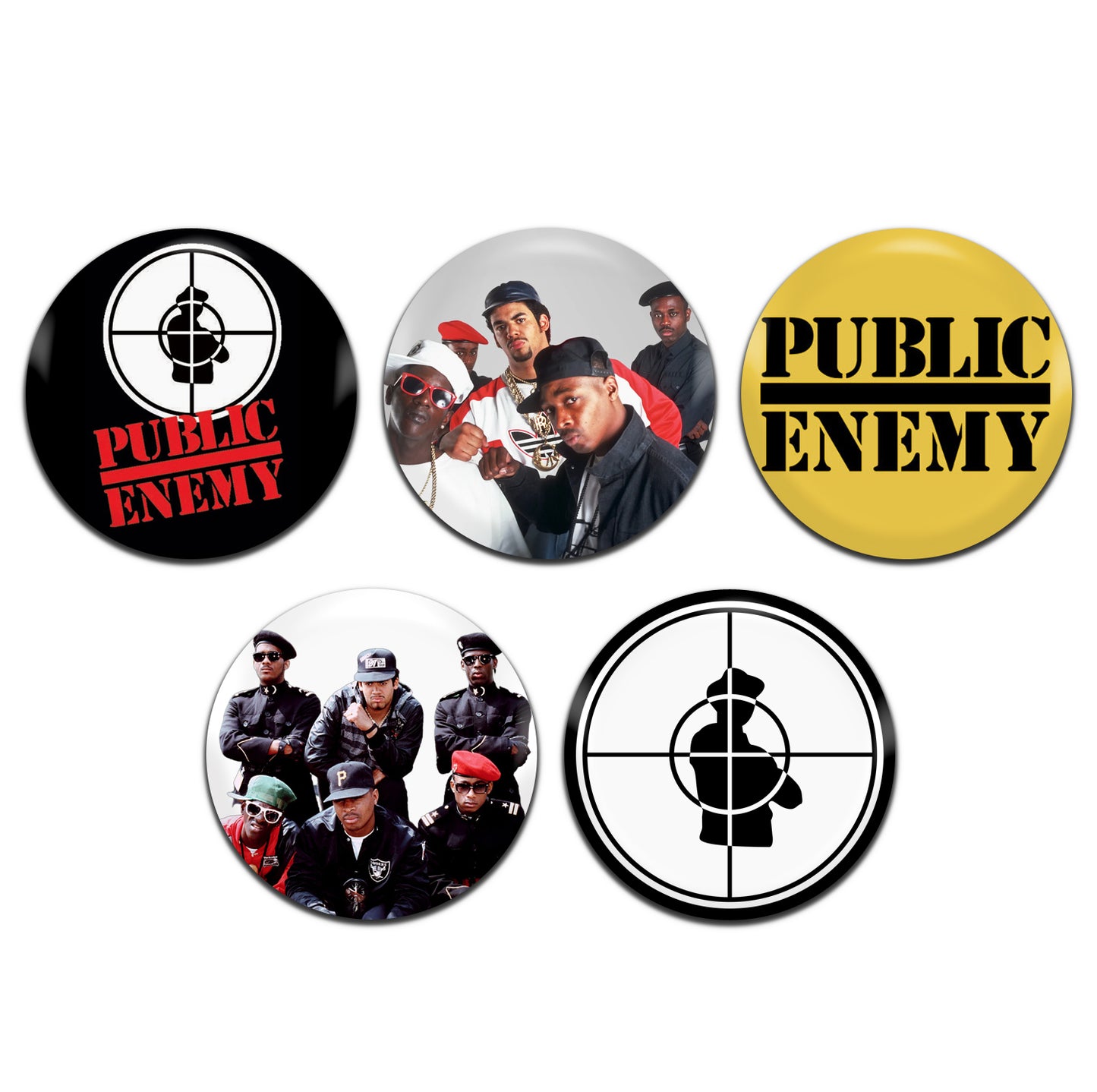 Public Enemy Hip Hop Rap 80's 25mm / 1 Inch D-Pin Button Badges (5x Set)
