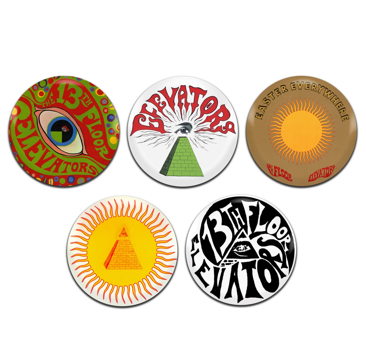13th Floor Elevators Psychedelic Rock Band 60's 25mm / 1 Inch D-Pin Button Badges (5x Set)