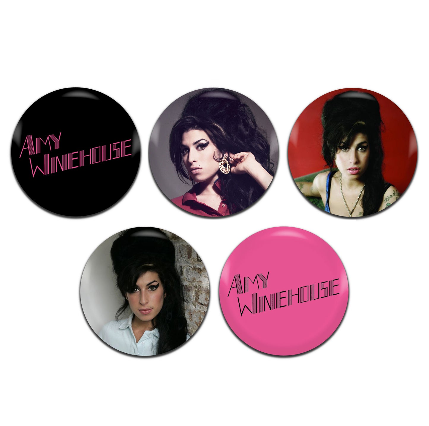 Amy Winehouse Pop Jazz Soul Singer 00's 25mm / 1 Inch D-Pin Button Badges (5x Set)