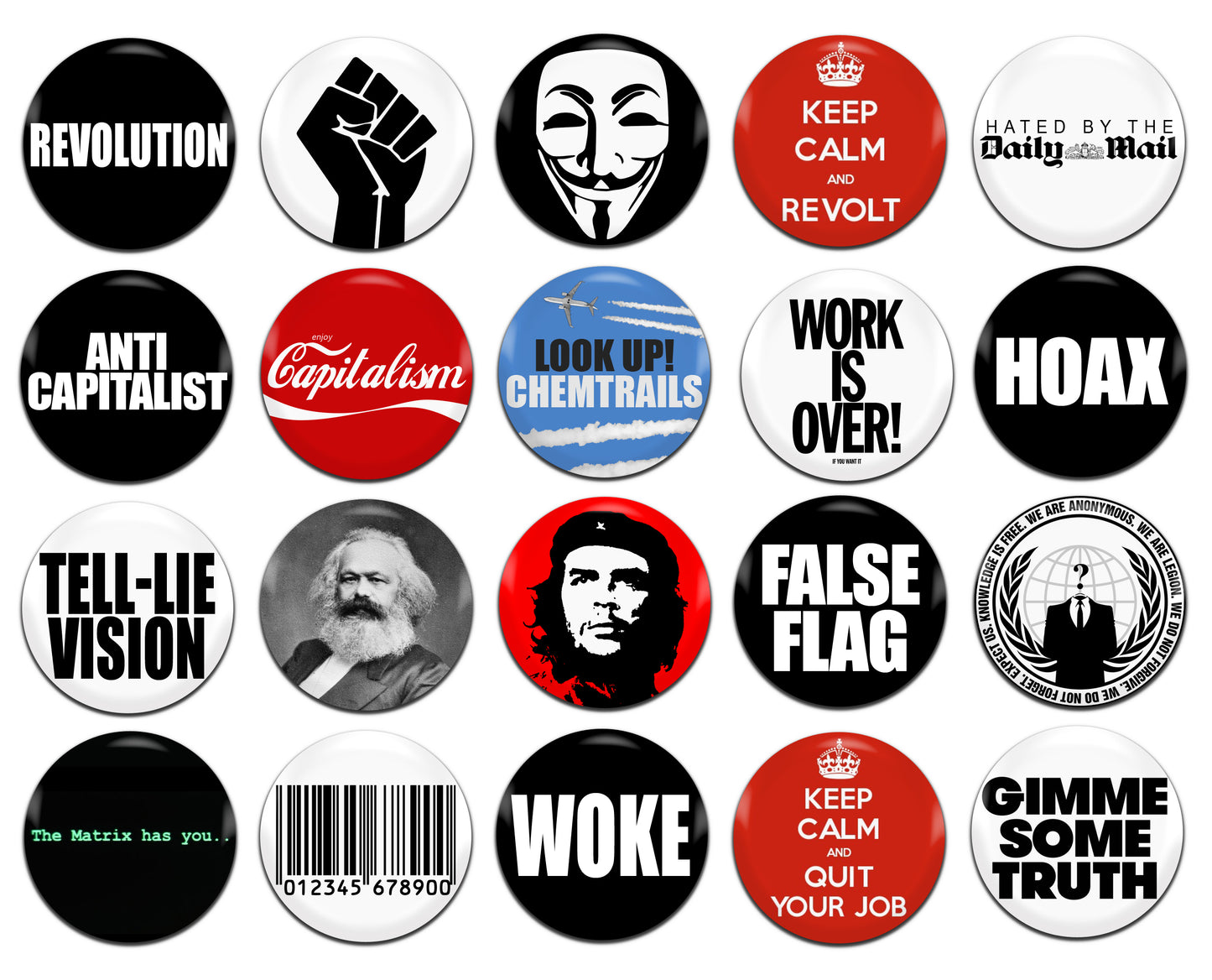 Anti-Establishment 25mm / 1 Inch D-Pin Button Badges (20x Set)