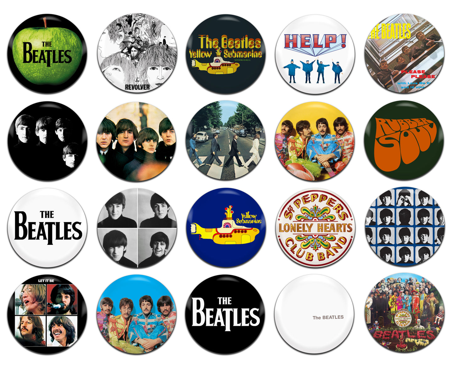 Beatles Rock Band Psychedelic Pop 60's 25mm / 1 Inch D-Pin Button Badges (20x Set)