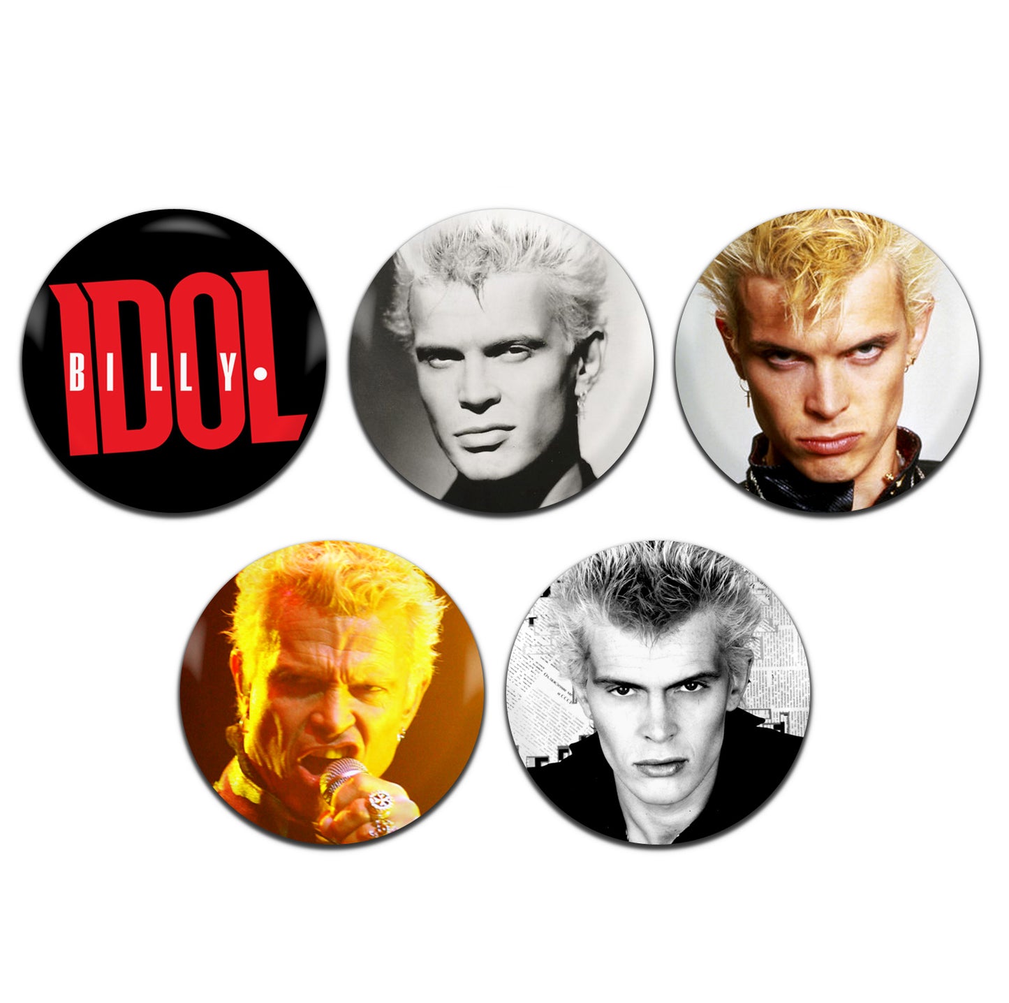 Billy Idol Singer Rock Punk New Wave Glam 70's 80's 25mm / 1 Inch D-Pin Button Badges (5x Set)