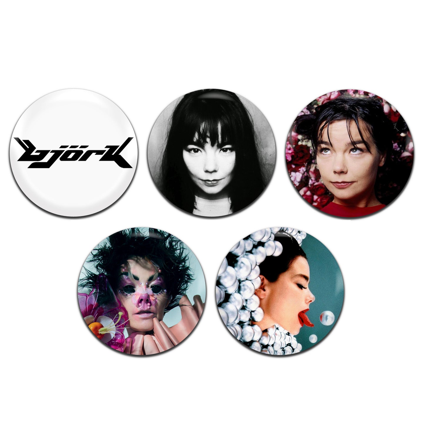 Bjork Art Pop Avant Garde Singer 90's 00's 25mm / 1 Inch D-Pin Button Badges (5x Set)