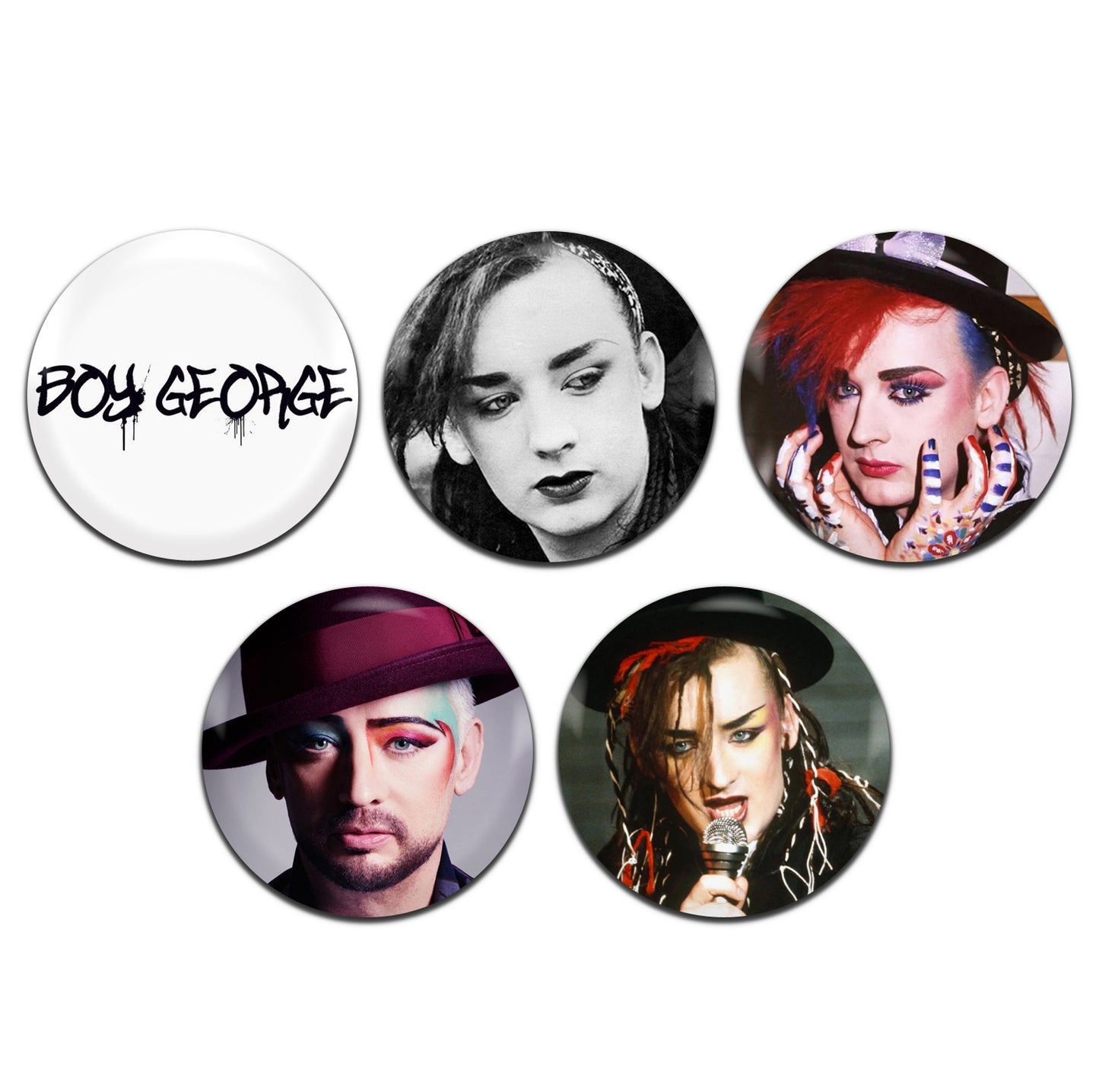 Boy George Pop Singer 80's 25mm / 1 Inch D-Pin Button Badges (5x Set)