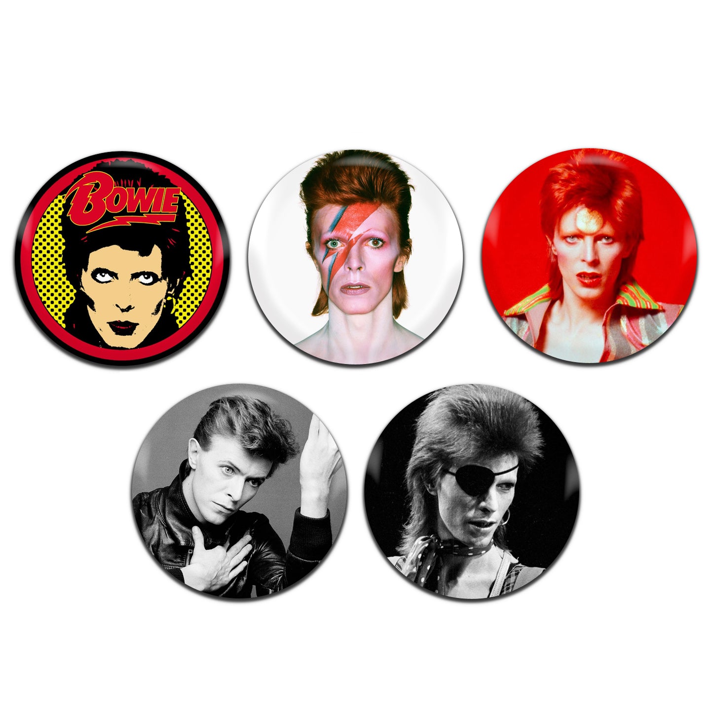 David Bowie Ziggy Stardust Aladdin Sane Glam Rock 70's 80's 25mm / 1 Inch D-Pin Button Badges (5x Set)