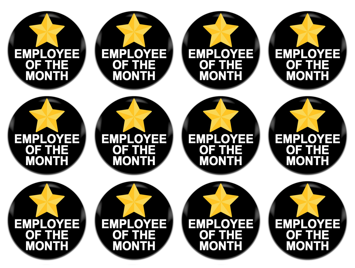 Employee Of The Month Black 25mm / 1 Inch D-Pin Button Badges (12x Set)