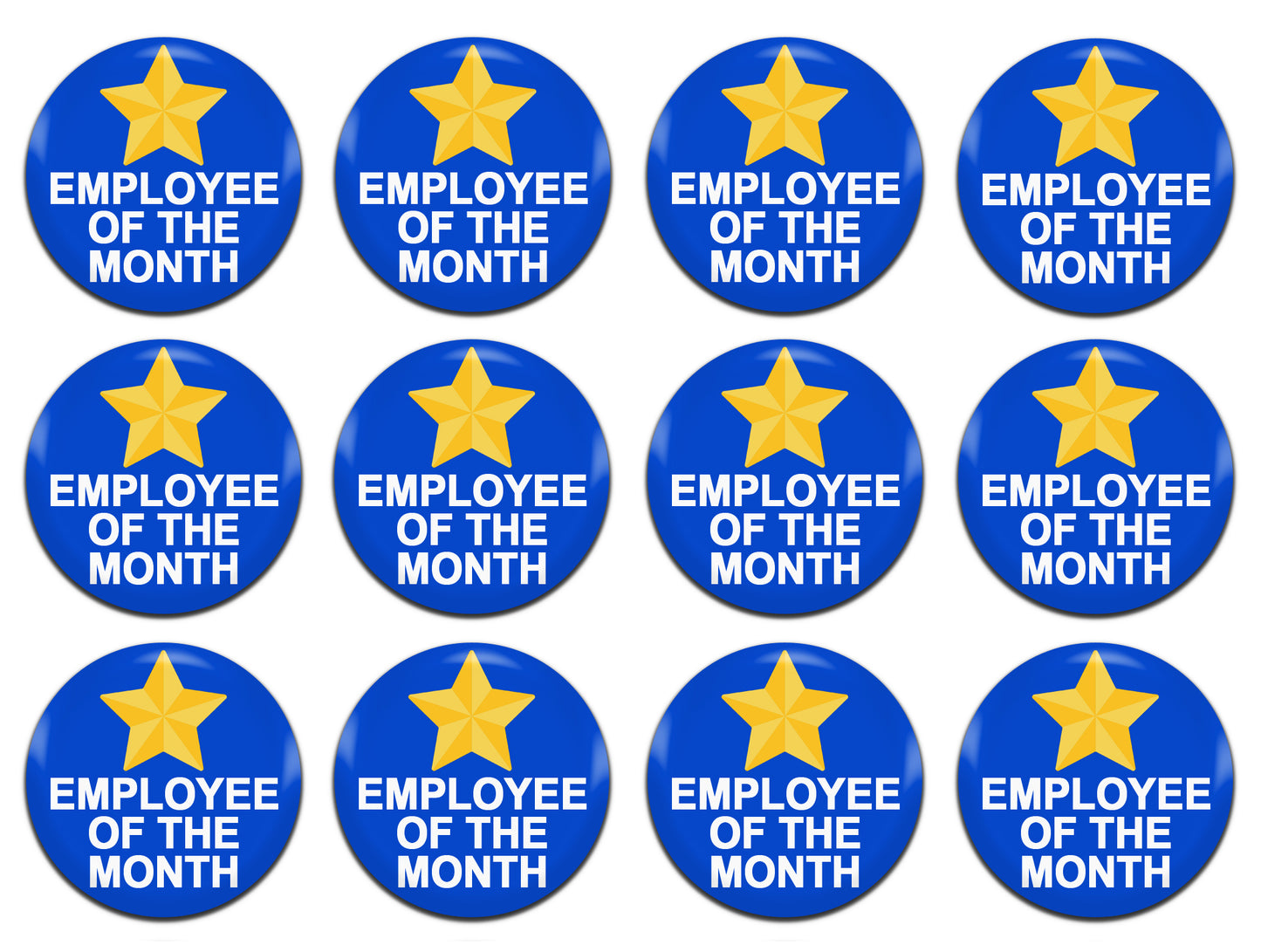 Employee Of The Month Blue 25mm / 1 Inch D-Pin Button Badges (12x Set)
