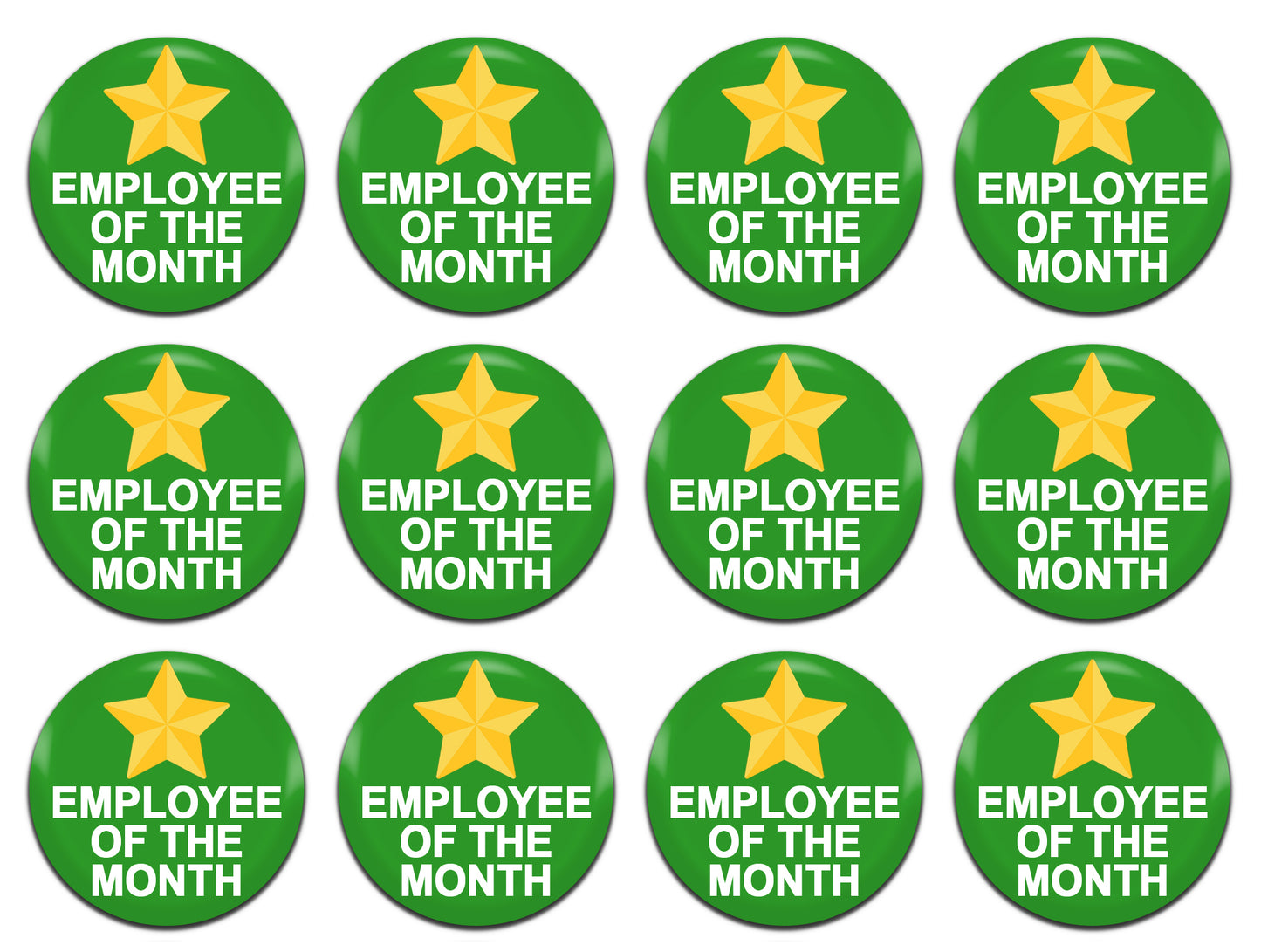 Employee Of The Month Green 25mm / 1 Inch D-Pin Button Badges (12x Set)