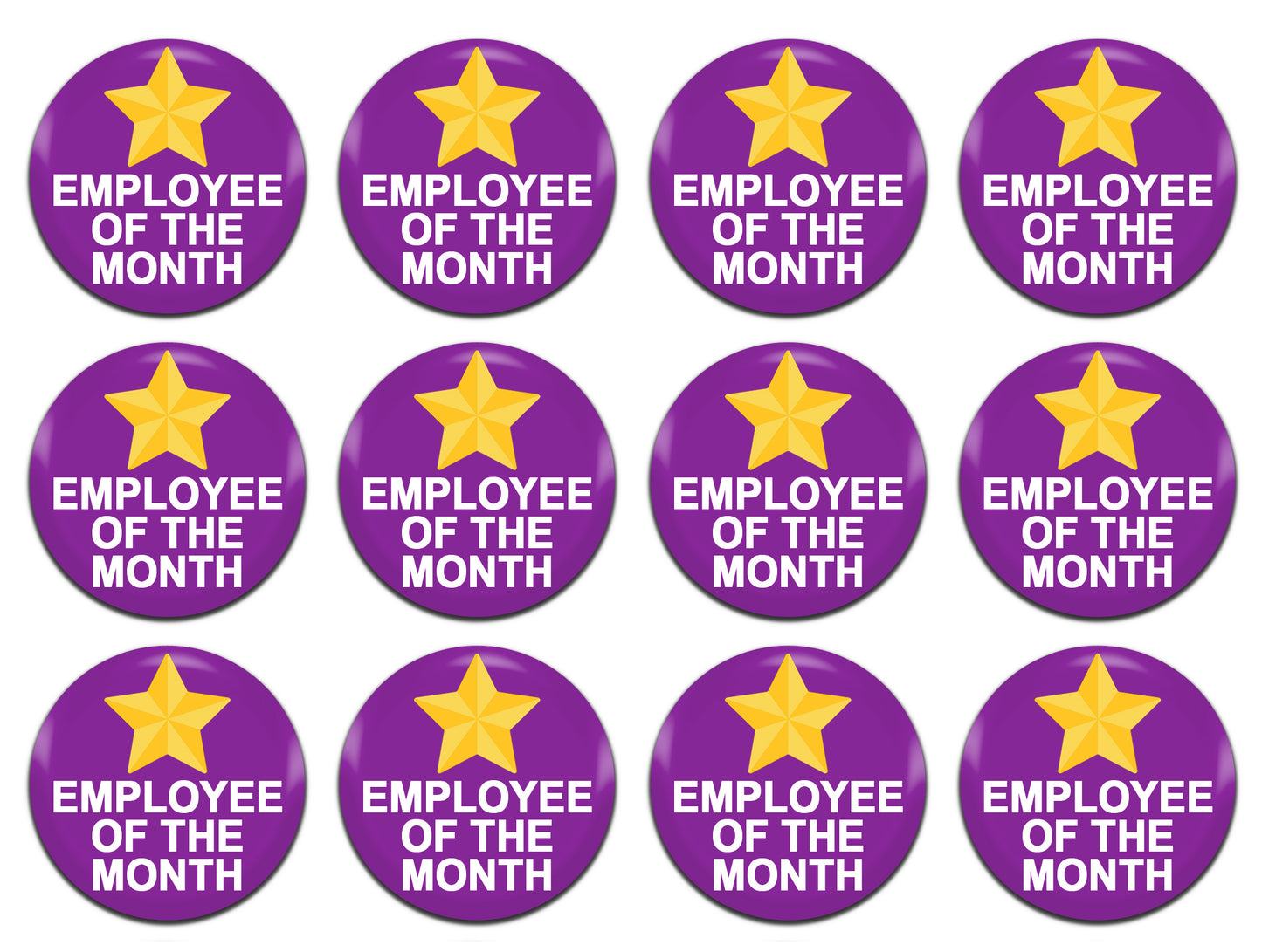Employee Of The Month Purple 25mm / 1 Inch D-Pin Button Badges (12x Set)