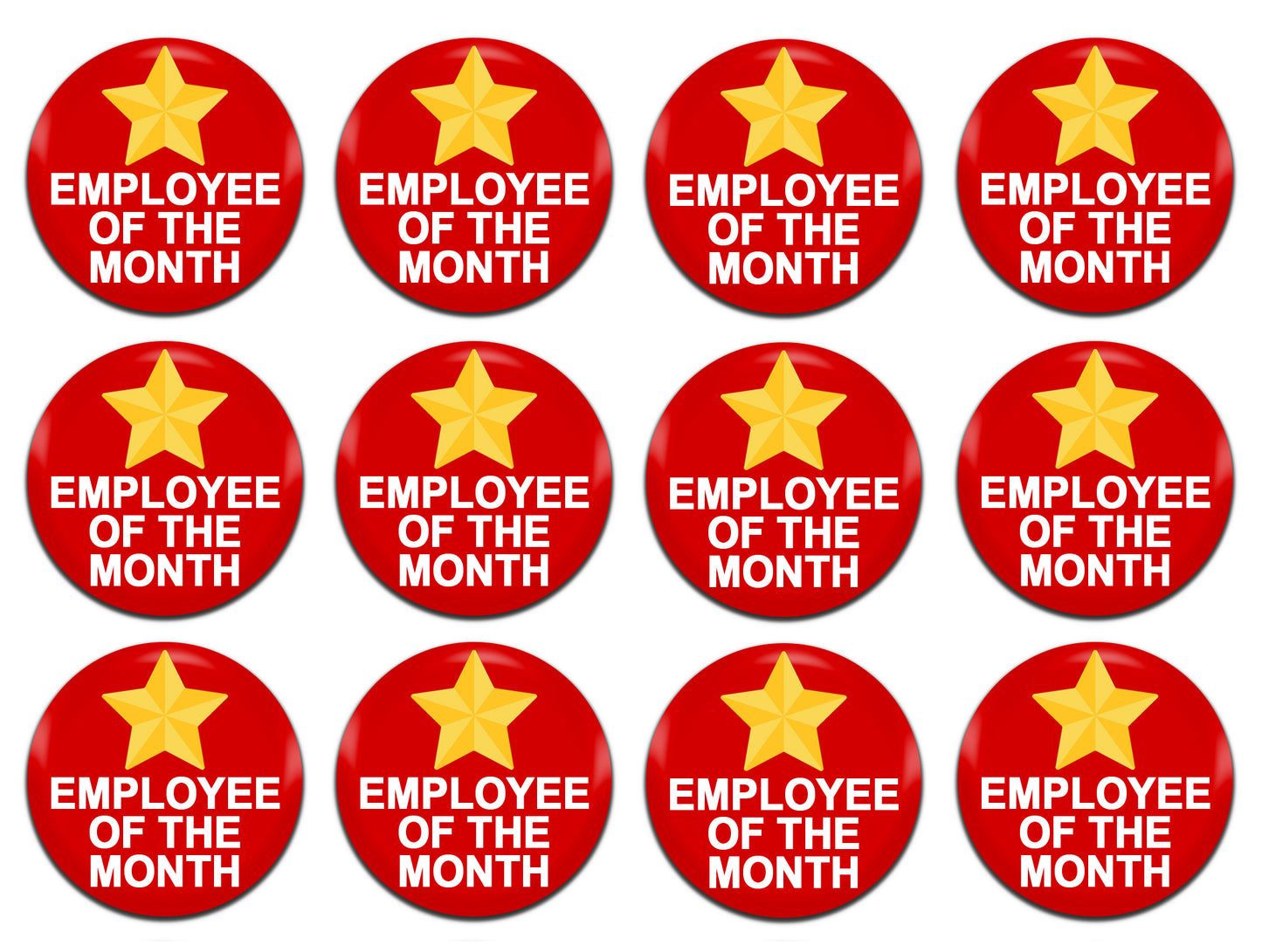 Employee Of The Month Red 25mm / 1 Inch D-Pin Button Badges (12x Set)