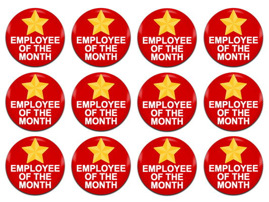 Employee Of The Month Red 25mm / 1 Inch D-Pin Button Badges (12x  Set)