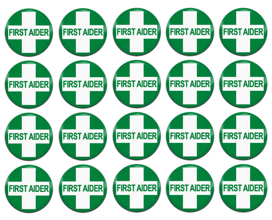 First Aider 25mm / 1 Inch D-Pin Button Badges (20x Set)