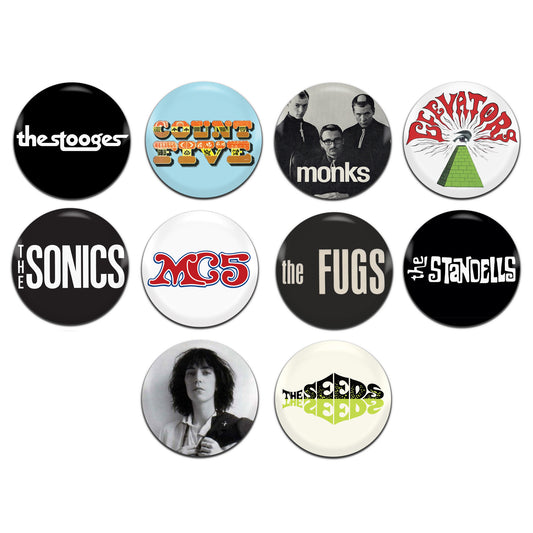 Garage Rock Bands Various 60's 70's 25mm / 1 Inch D-Pin Button Badges (10x Set)