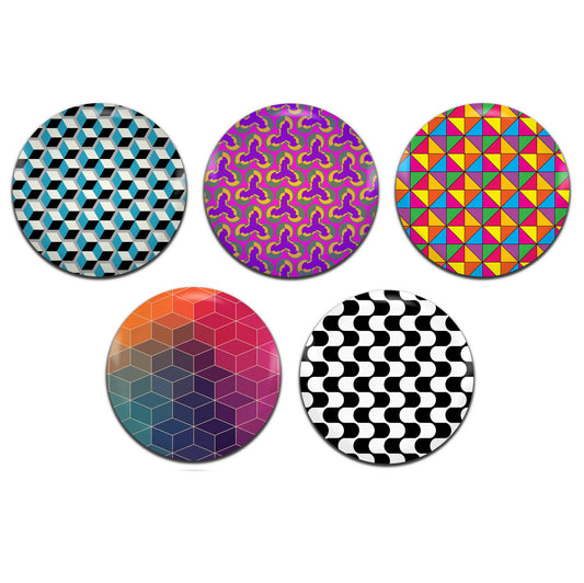 Geometric Patterns 25mm / 1 Inch D-Pin Button Badges (5x Set)