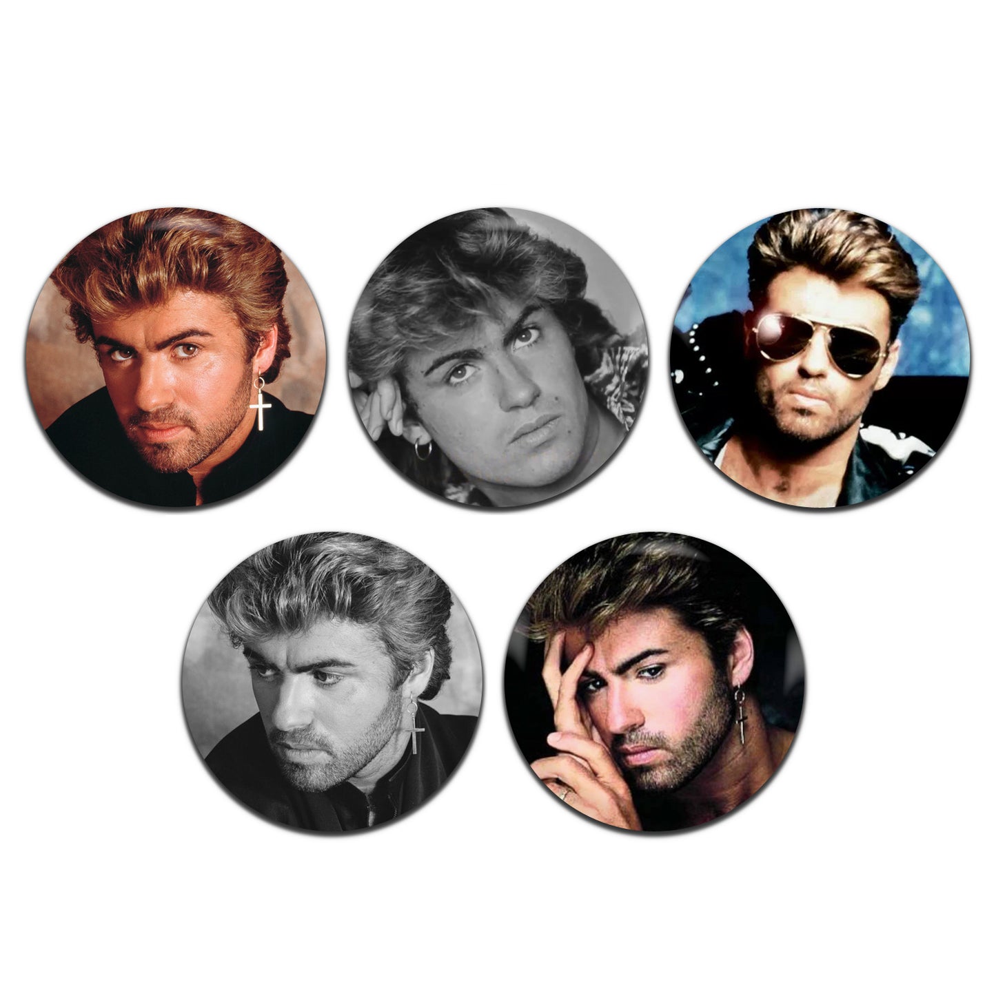 George Michael Pop Singer 80's 90's 25mm / 1 Inch D-Pin Button Badges (5x Set)