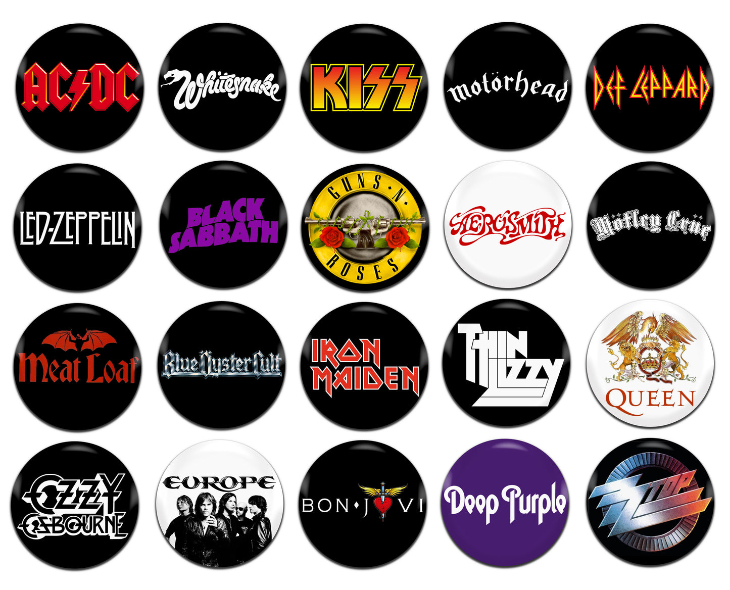 Heavy Rock Bands Various 25mm / 1 Inch D-Pin Button Badges (20x Set)