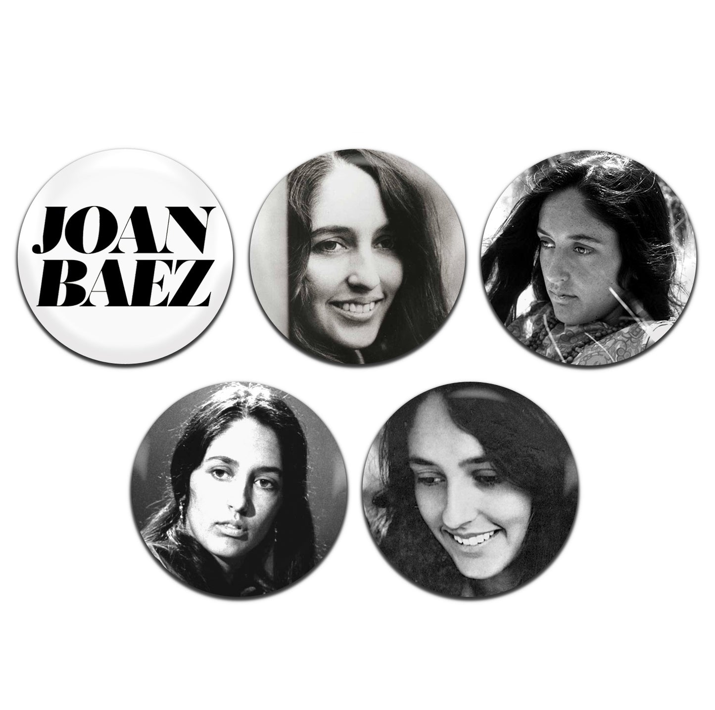 Joan Baez Folk Singer 60' 25mm / 1 Inch D-Pin Button Badges (5x Set)