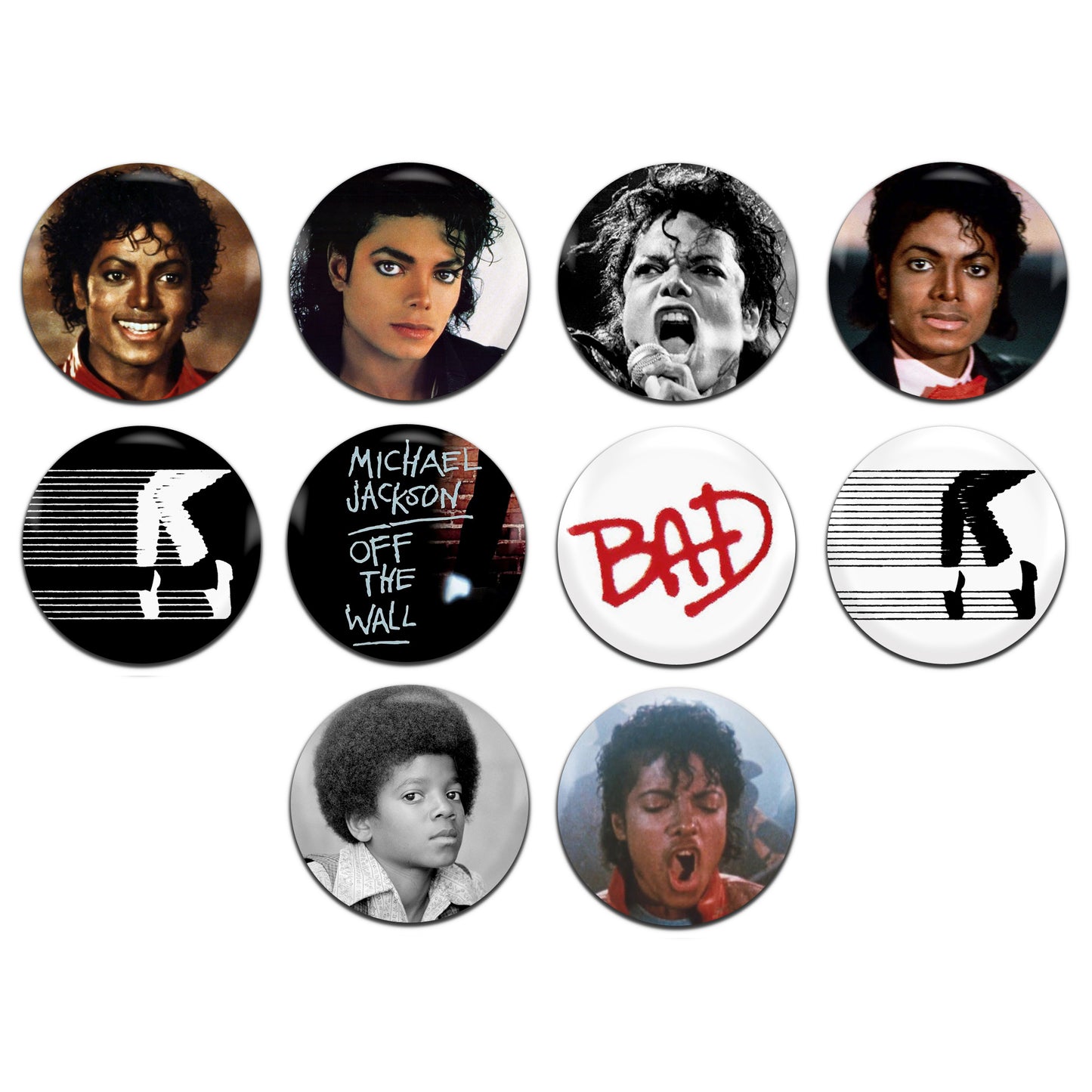 Michael Jackson Soul Pop Rock Singer 70's 80's 90's 25mm / 1 Inch D-Pin Button Badges (10x Set)