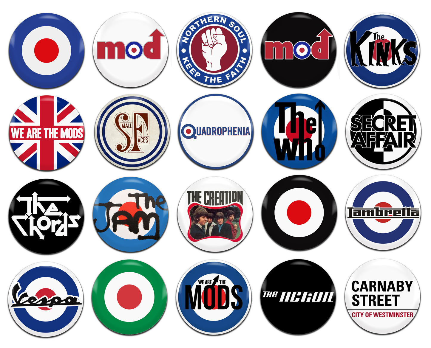 Mod 25mm / 1 Inch D-Pin Button Badges (20x Set)