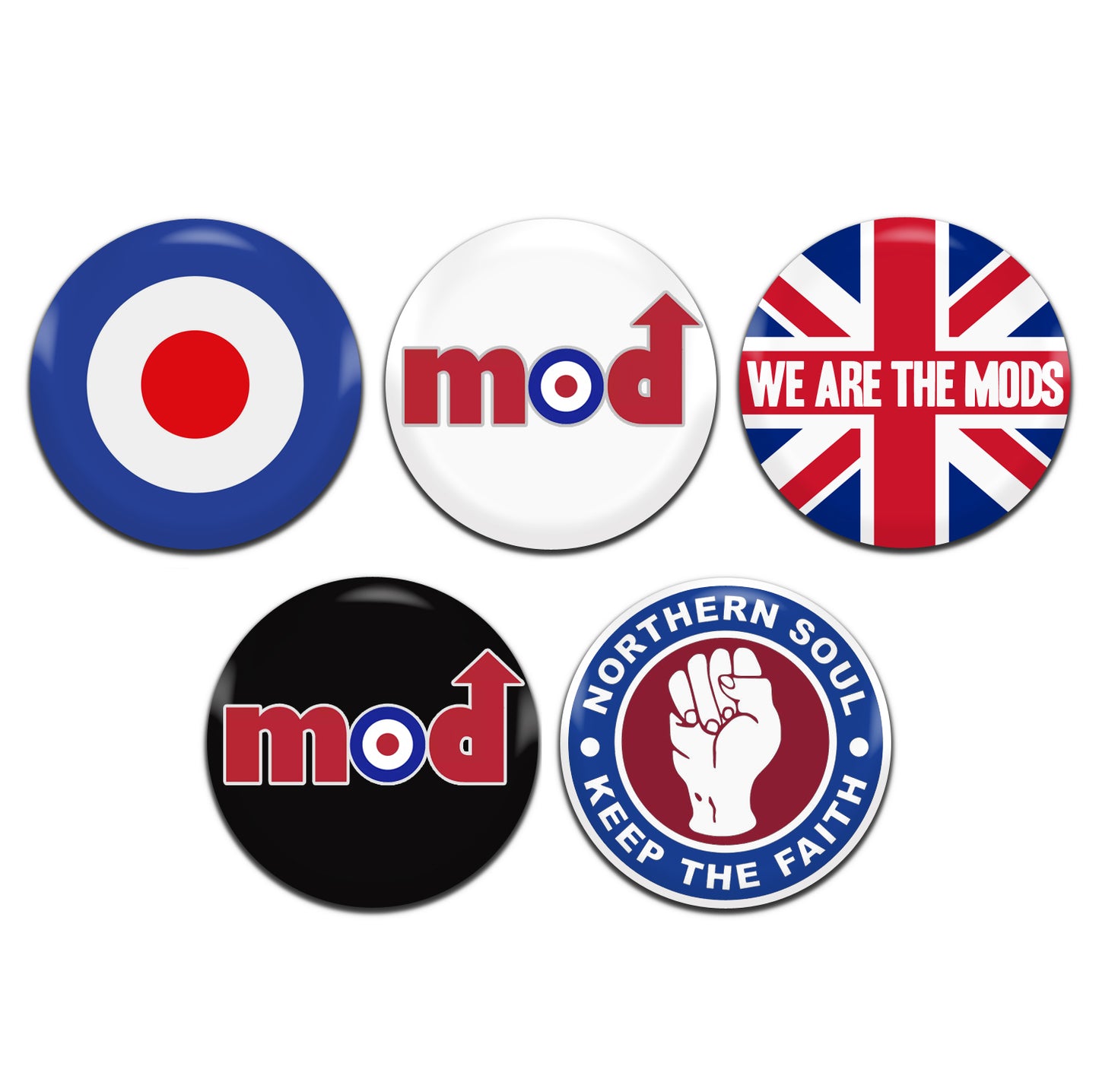 Mod 25mm / 1 Inch D-Pin Button Badges (5x Set)