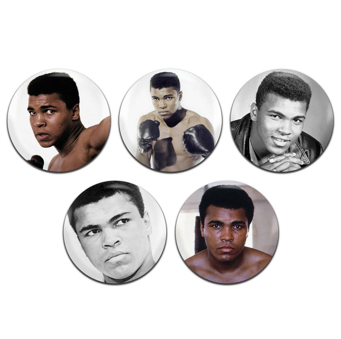 Muhammad Ali Boxing Sports 60's 25mm / 1 Inch D-Pin Button Badges (5x Set)