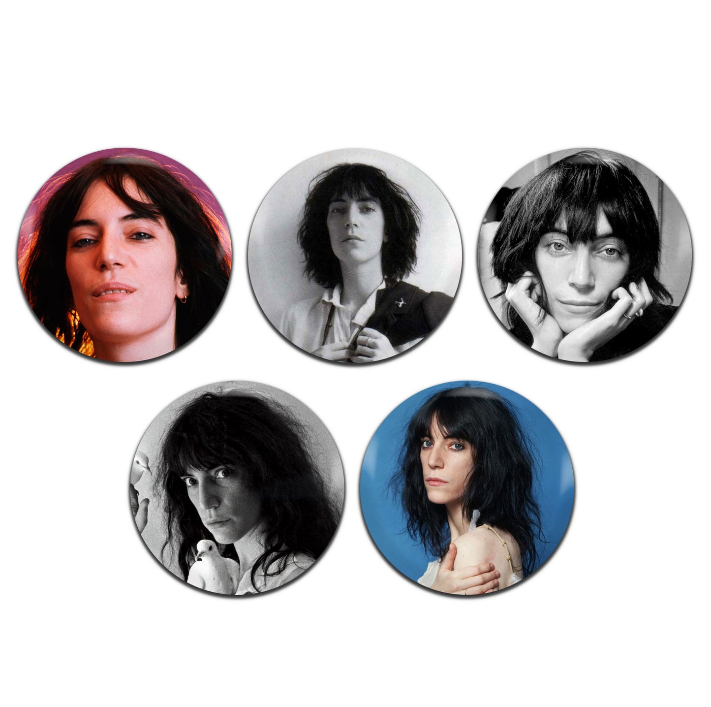 Patti Smith Garage Rock Punk Singer 70's 25mm / 1 Inch D-Pin Button Badges (5x Set)