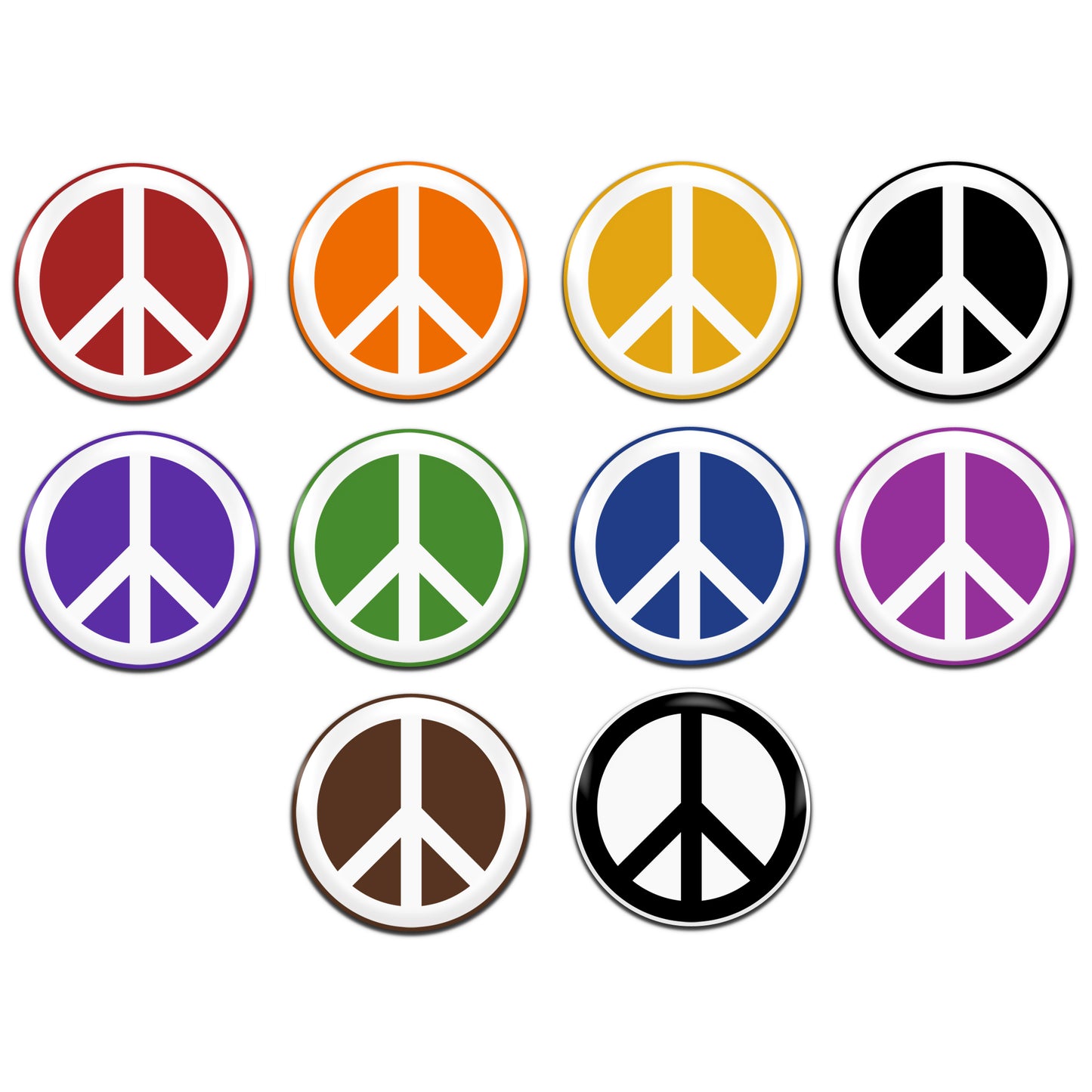 Peace Sign Hippie Retro 60's 25mm / 1 Inch D-Pin Button Badges (10x Set)