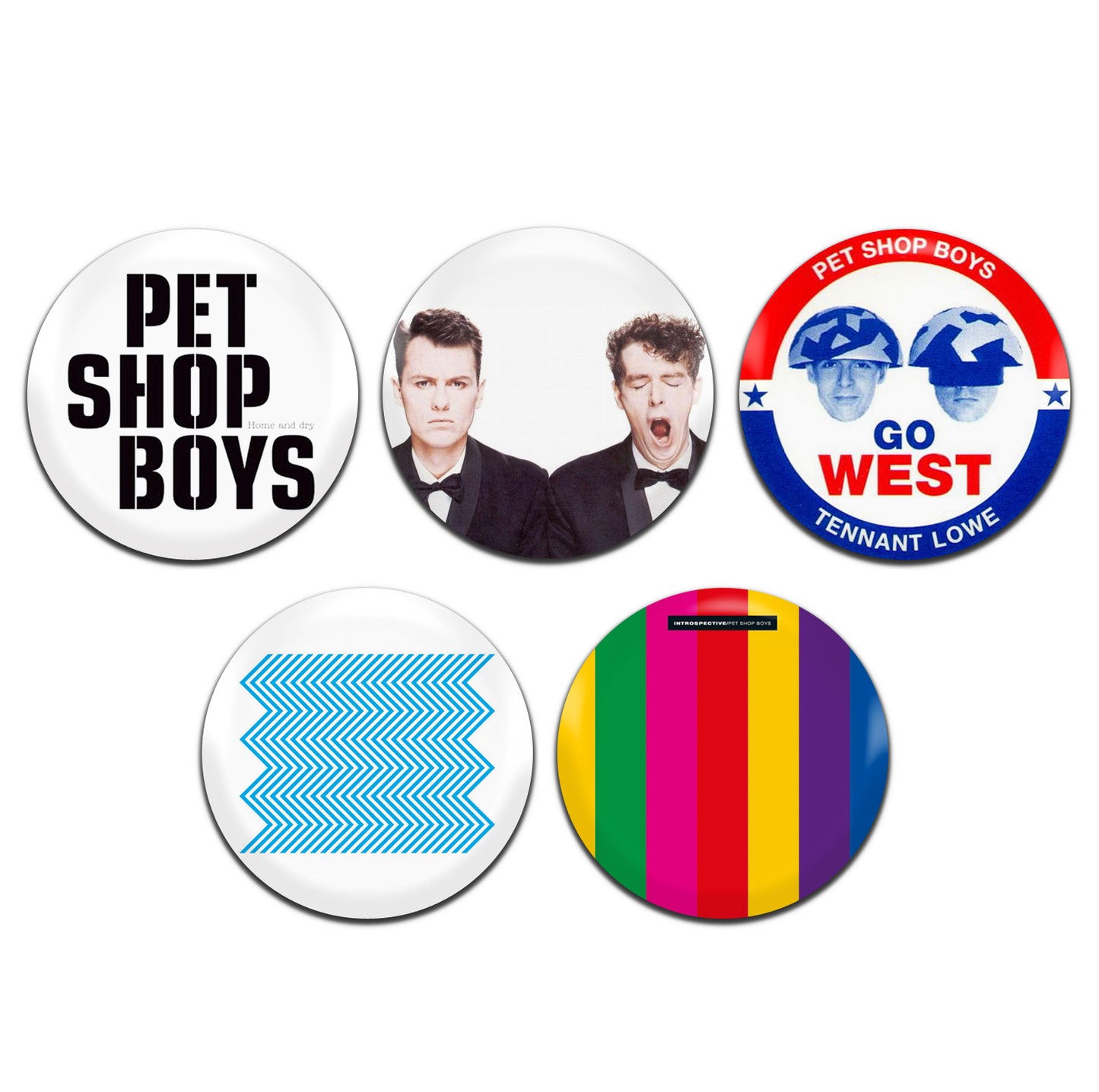Pet Shop Boys New Wave Synth Pop 80's 25mm / 1 Inch D-Pin Button Badges (5x Set)