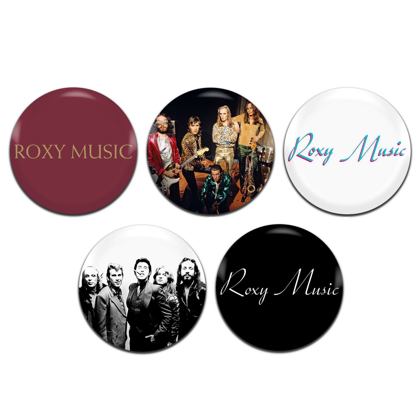 Roxy Music Rock Glam 70's 25mm / 1 Inch D-Pin Button Badges (5x Set)
