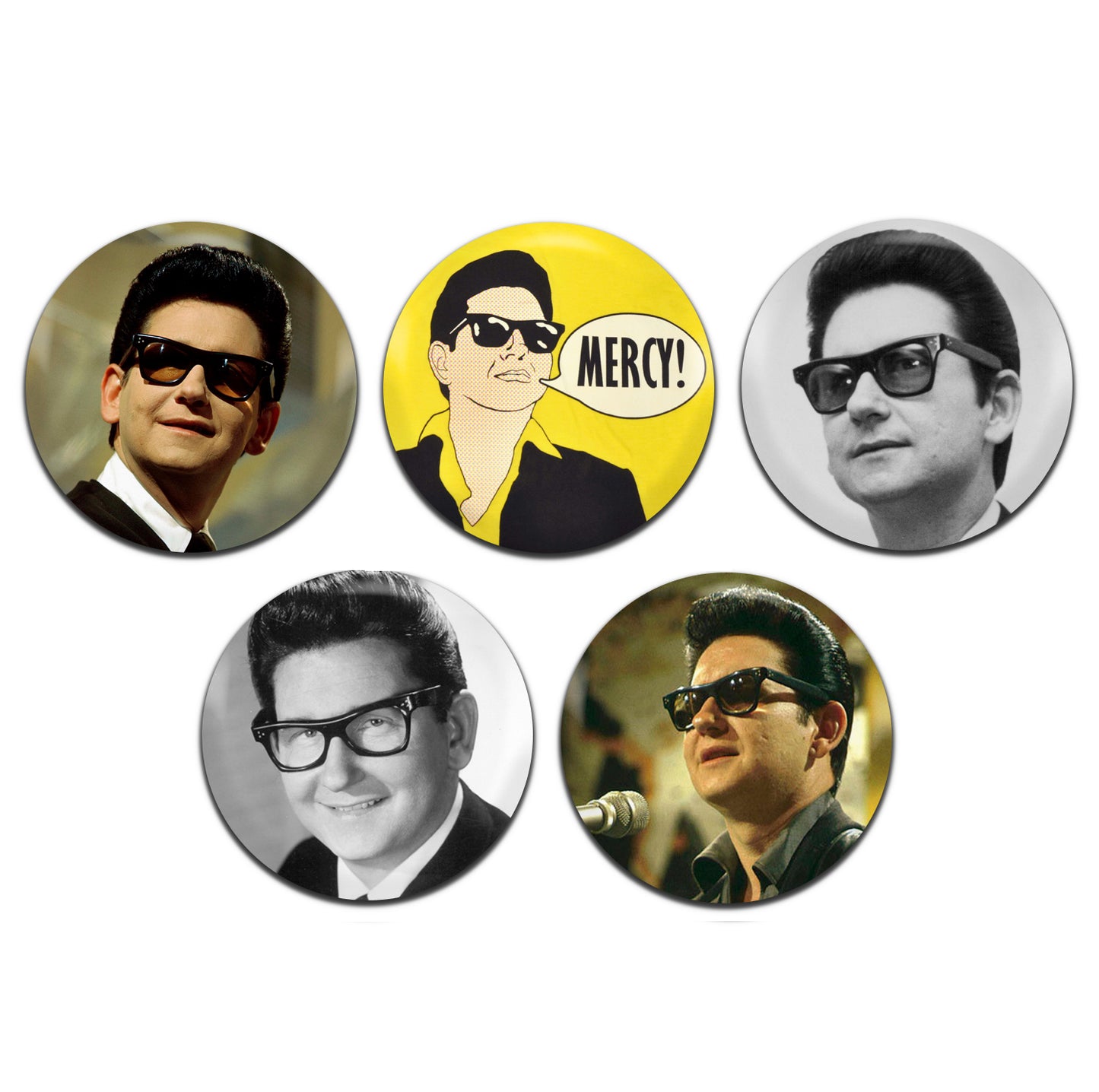 Roy Orbison Rock & Roll Pop 50's 60's 25mm / 1 Inch D-Pin Button Badges (5x Set)