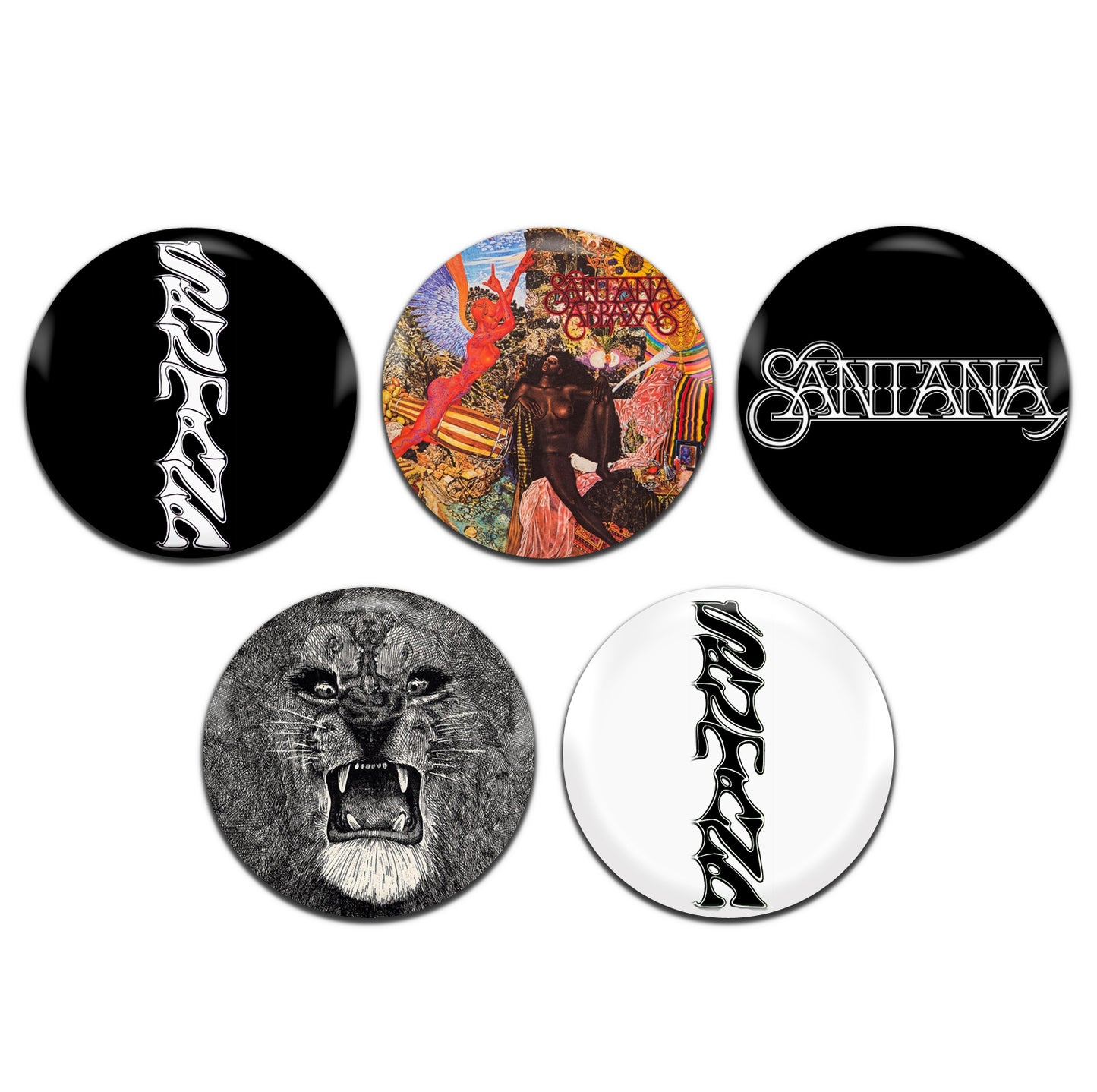 Santana Psychedelic Latin Rock Blues 60's 70's 25mm / 1 Inch D-Pin Button Badges (5x Set)
