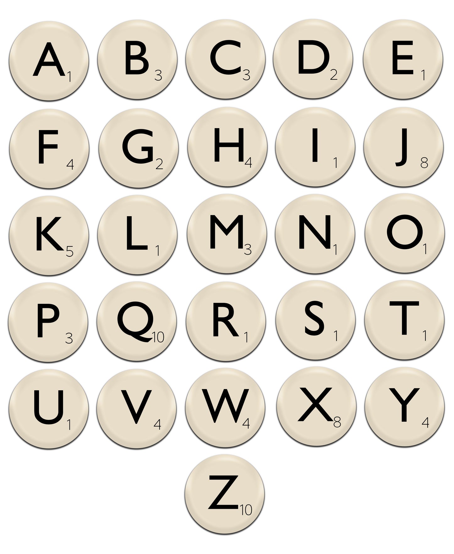 Scrabble Letters Letter Board Game Novelty 25mm / 1 Inch D-Pin Button Badges (26x Set)