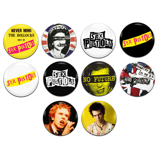 Sex Pistols Punk Rock 70's 25mm / 1 Inch D-Pin Button Badges (10x Set)