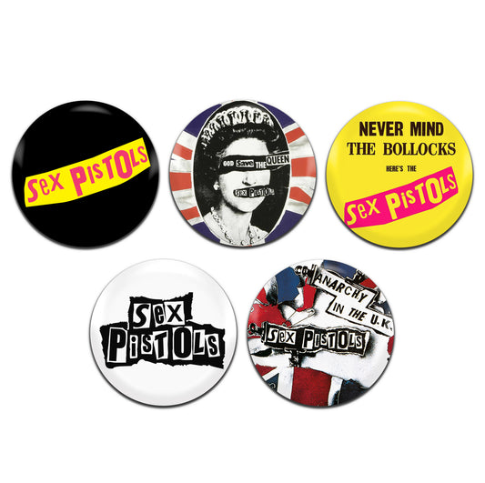 Sex Pistols Punk Rock 70's 25mm / 1 Inch D-Pin Button Badges (5x Set)