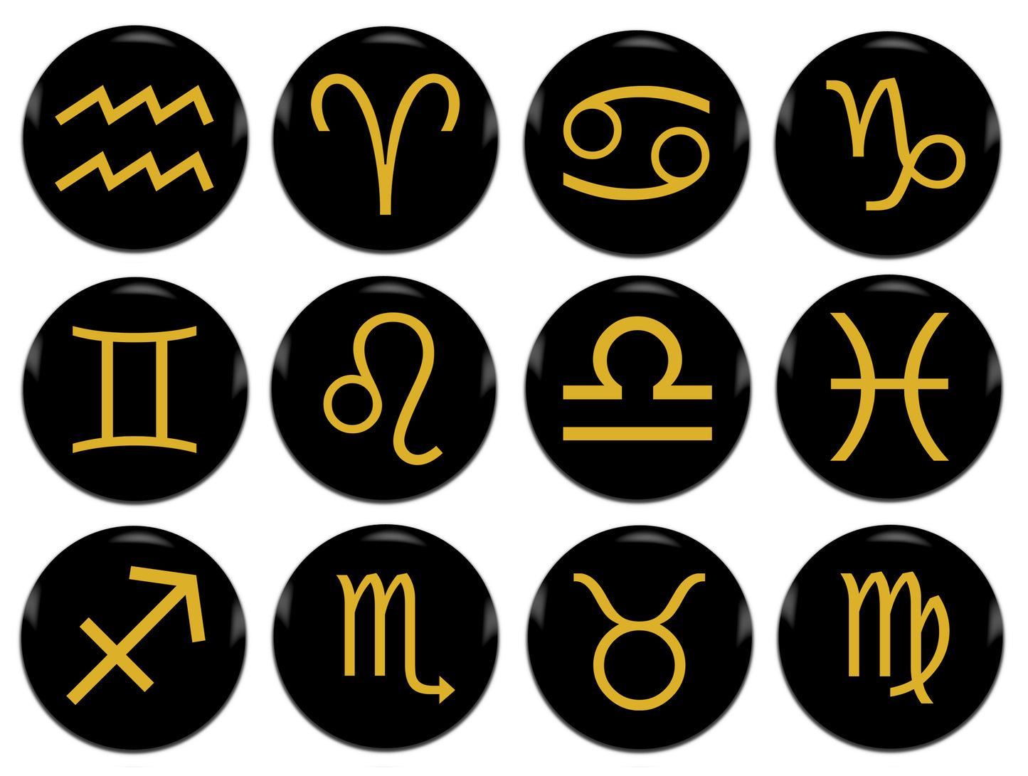 Star Signs Astrology 25mm / 1 Inch D-Pin Button Badges (12x Set)