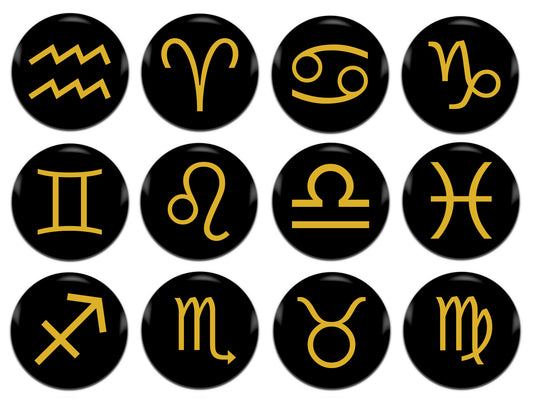 Star Signs Astrology 25mm / 1 Inch D-Pin Button Badges (12x  Set)