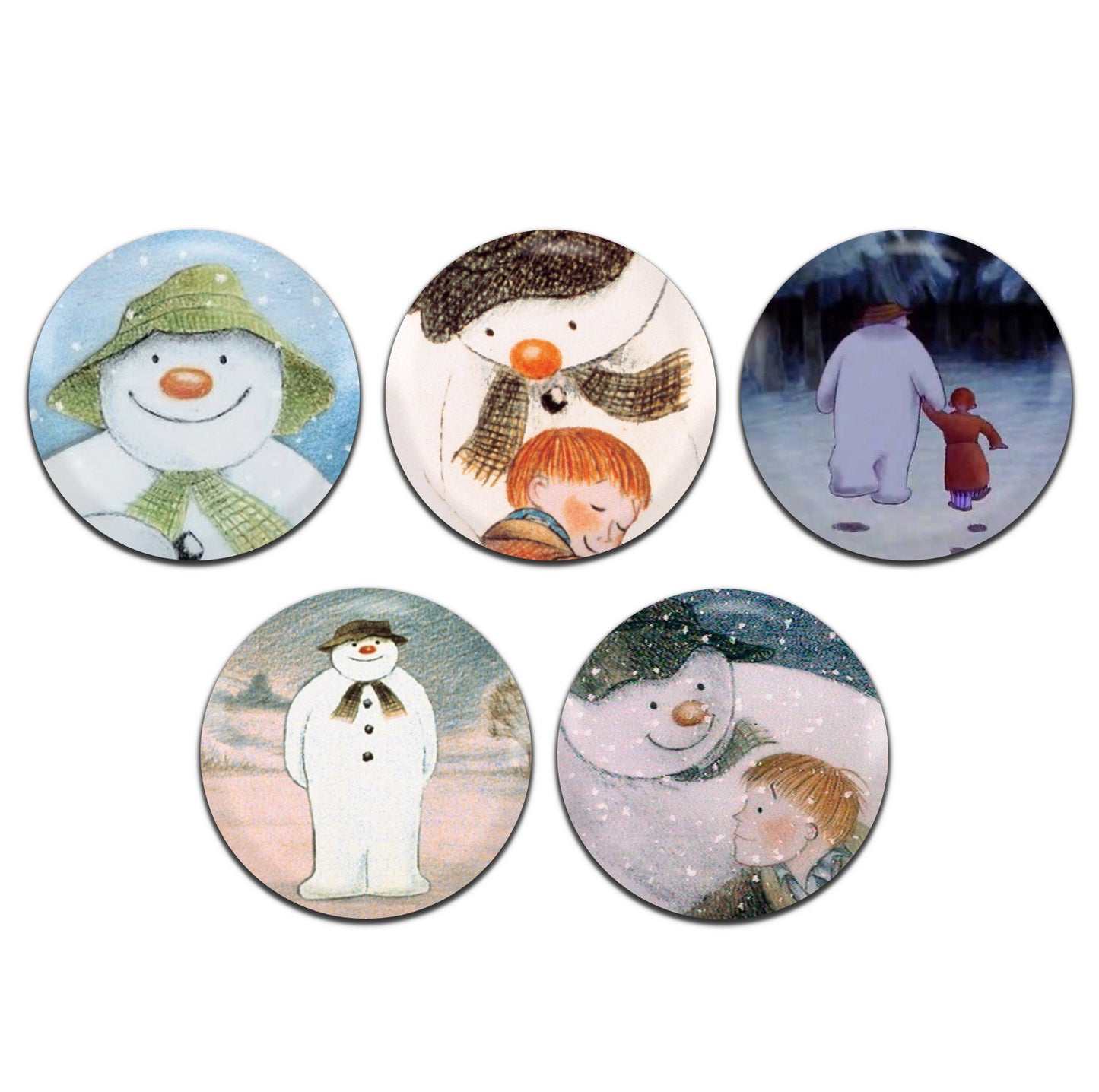 The Snowman Christmas TV Animation 80's 25mm / 1 Inch D-Pin Button Badges (5x Set)