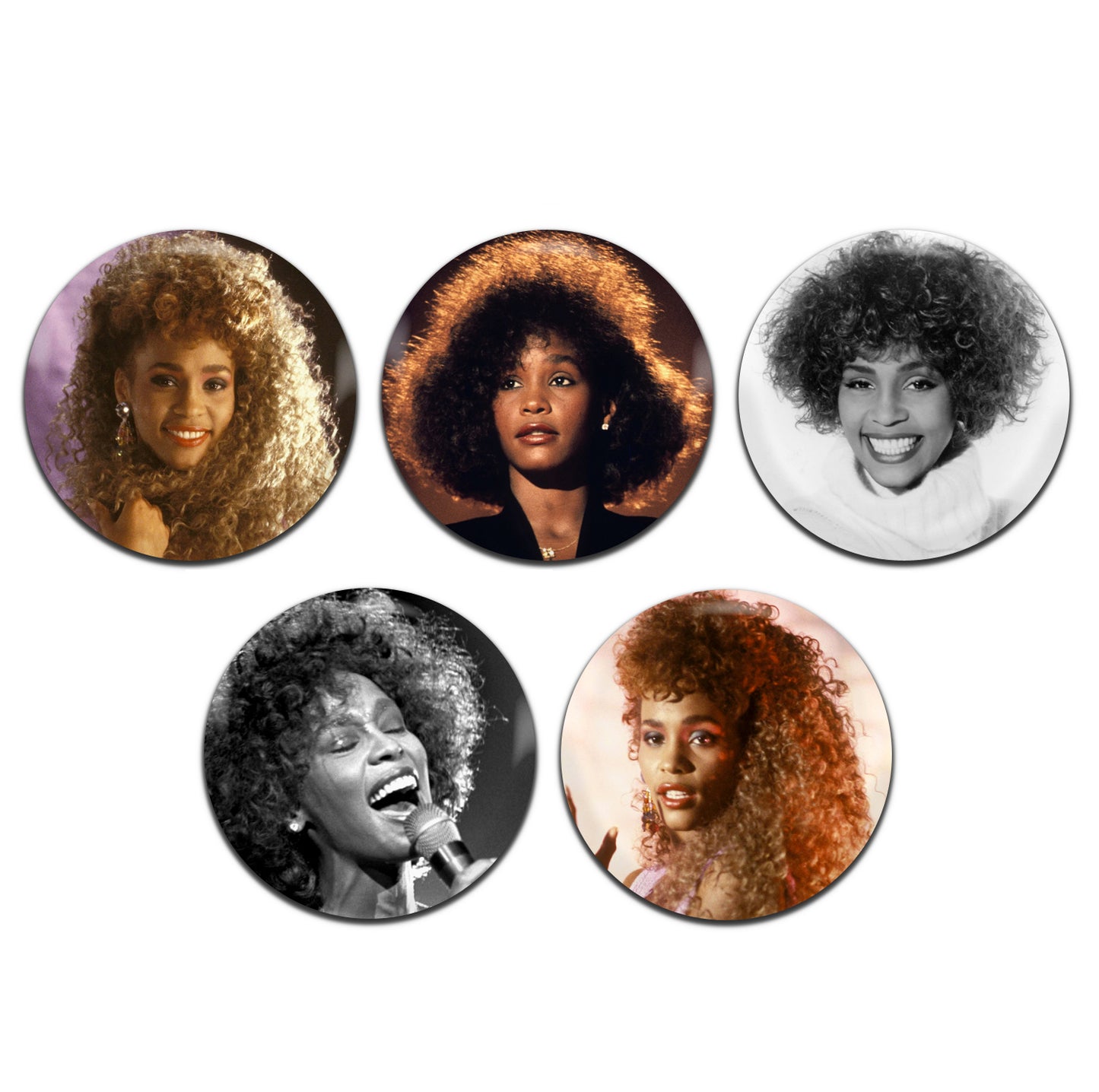 Whitney Houston Pop Soul 80's 25mm / 1 Inch D-Pin Button Badges (5x Set)