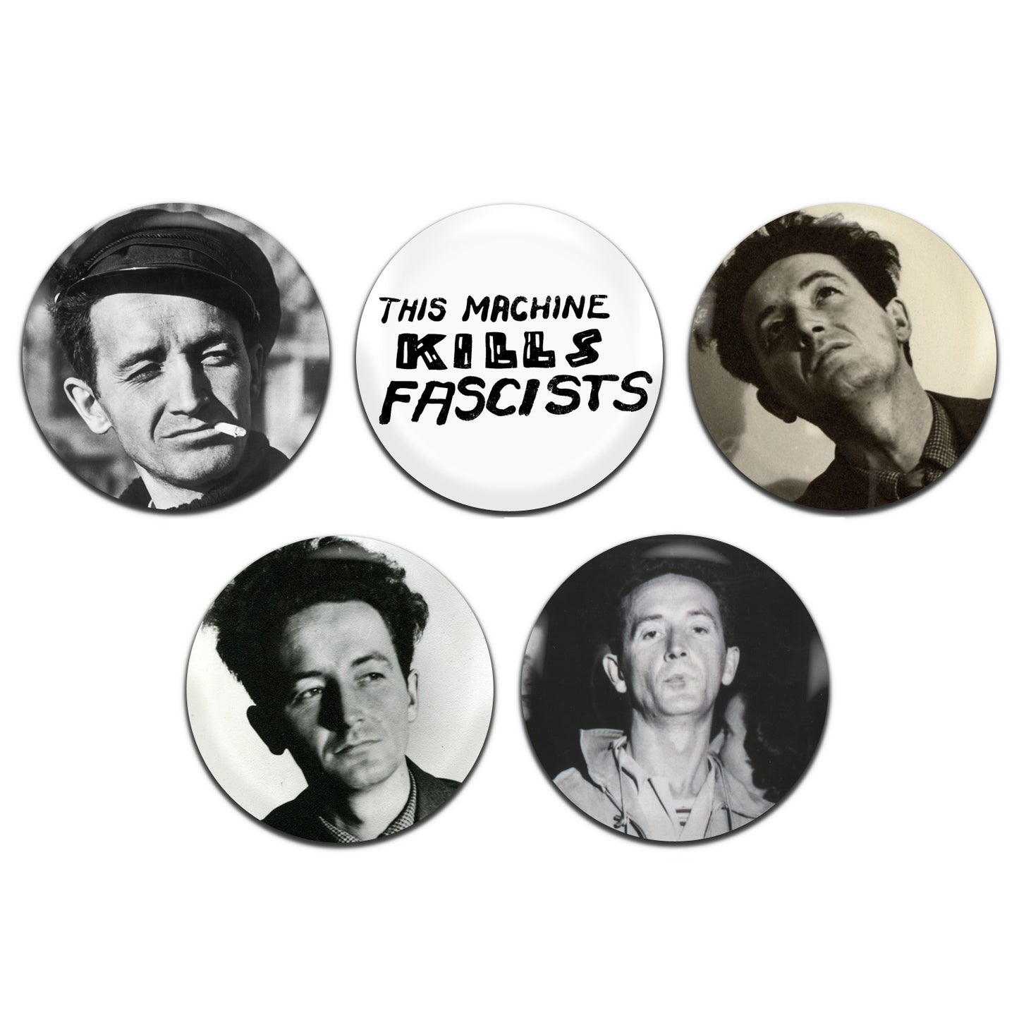 Woody Guthrie Folk Singer 30's 40's 25mm / 1 Inch D-Pin Button Badges (5x Set)