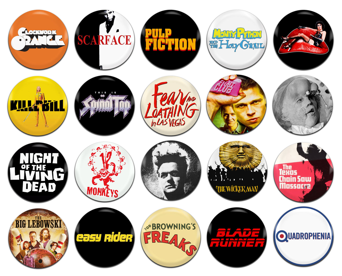 Cult Classic Movies Various 25mm / 1 Inch D-Pin Button Badges (20x Set)