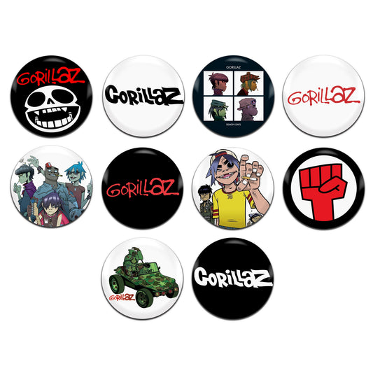 Gorillaz Indie Rock Pop Band 00's 25mm / 1 Inch D-Pin Button Badges (10x Set)
