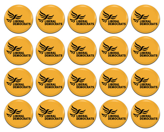 Liberal Democrats Lib Dems 25mm / 1 Inch D-Pin Button Badges (20x Set)