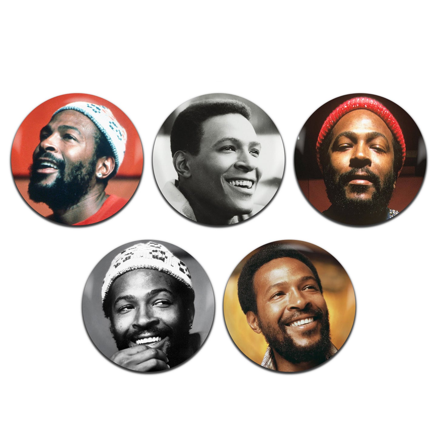 Marvin Gaye Soul Pop Rock Singer 70's 80's 90's 25mm / 1 Inch D-Pin Button Badges (5x Set)