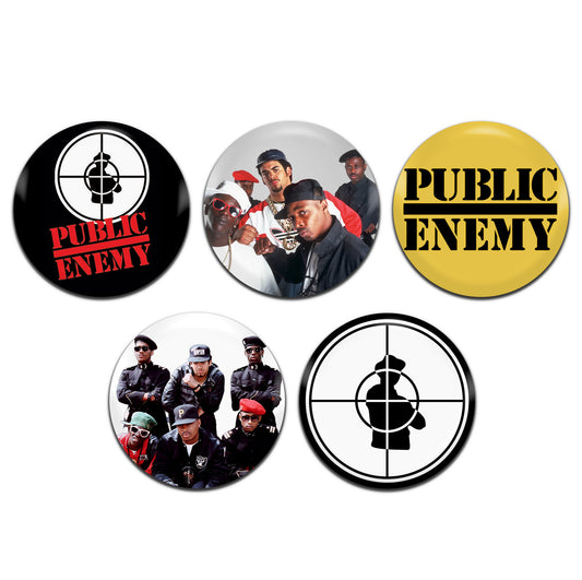 Public Enemy Hip Hop Rap 80's 25mm / 1 Inch D-Pin Button Badges (5x Set)