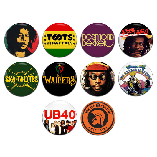 Reggae Classic Artists Bands Groups Various 25mm / 1 Inch D-Pin Button Badges (10x Set)