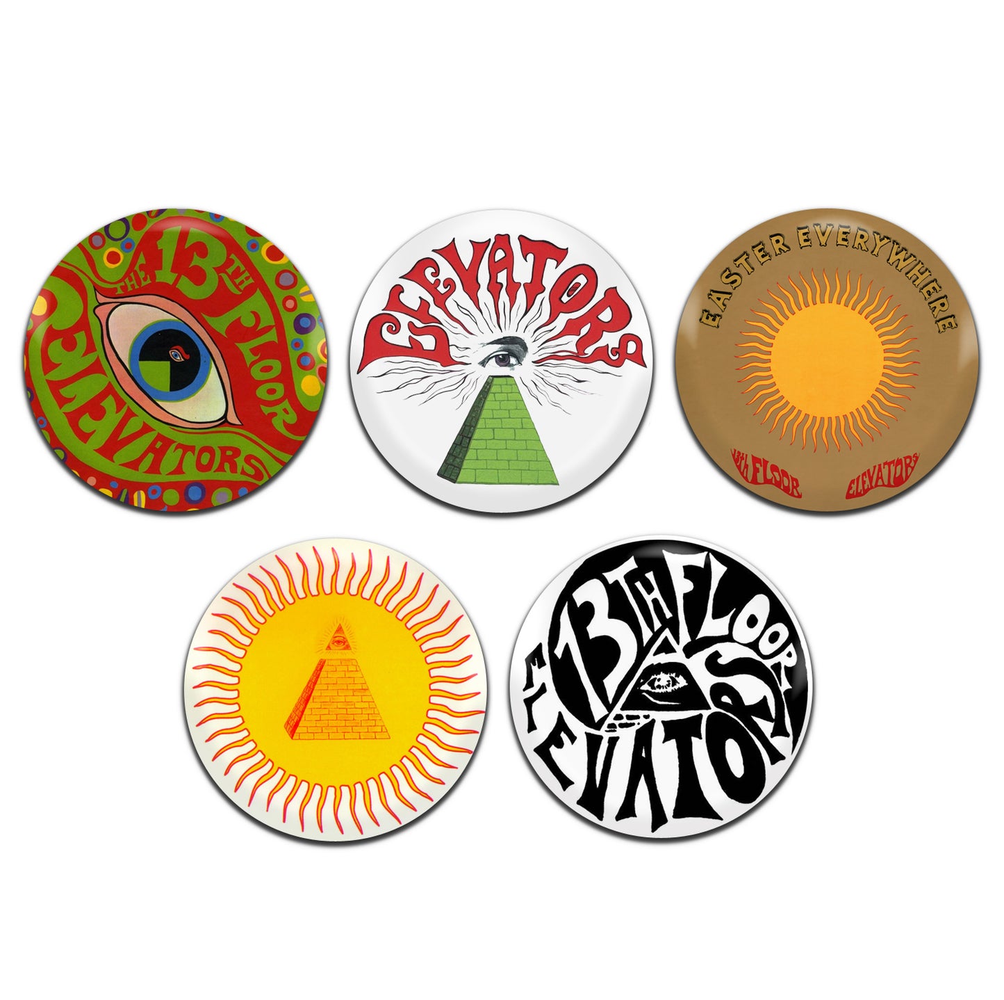 13th Floor Elevators Psychedelic Rock Band 60's 25mm / 1 Inch D-Pin Button Badges  (5x Set)